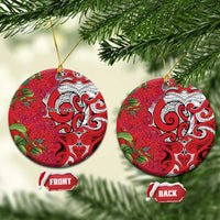 Personalised New Zealand Koru Pohutukawa Ceramic Ornament Meri Kirihimete Aroha for Christmas LT9 Circle Red - Polynesian Pride