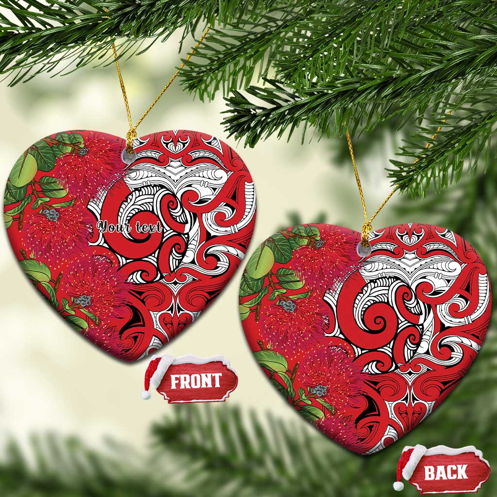 Personalised New Zealand Koru Pohutukawa Ceramic Ornament Meri Kirihimete Aroha for Christmas LT9 Heart Red - Polynesian Pride