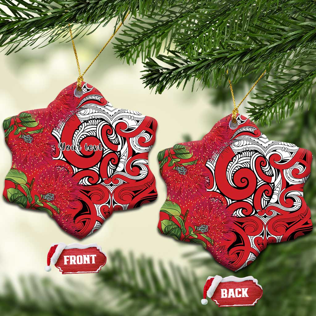 Personalised New Zealand Koru Pohutukawa Ceramic Ornament Meri Kirihimete Aroha for Christmas LT9 Snow Flake Red - Polynesian Pride