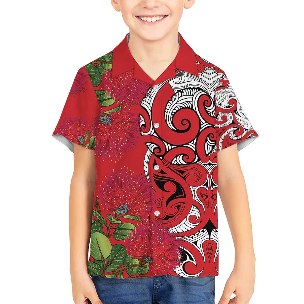 Personalised New Zealand Koru Pohutukawa Family Matching Short Sleeve Bodycon Dress and Hawaiian Shirt Meri Kirihimete Aroha for Christmas - Polynesian Pride