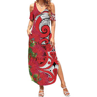 Personalised New Zealand Koru Pohutukawa Family Matching Summer Maxi Dress and Hawaiian Shirt Meri Kirihimete Aroha for Christmas - Polynesian Pride