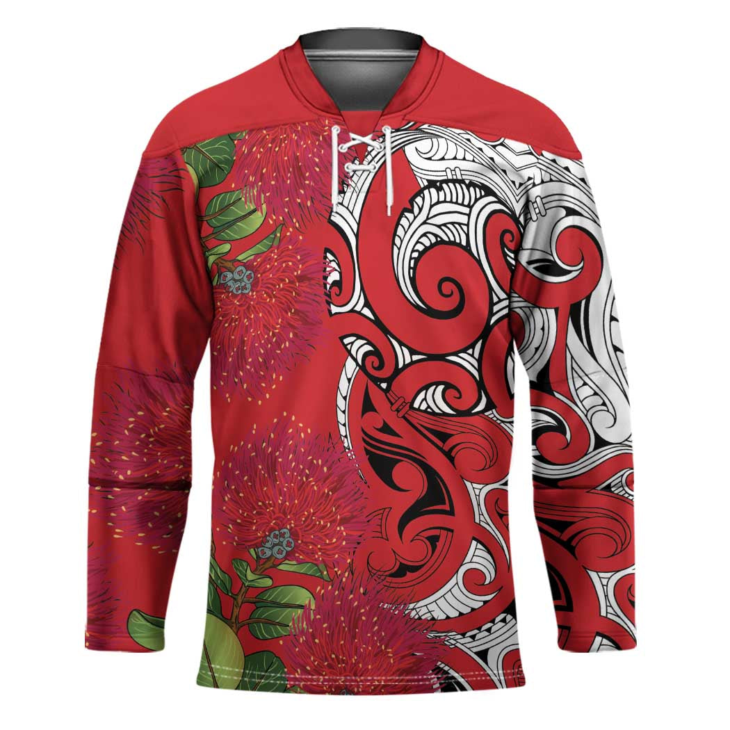 Personalised New Zealand Koru Pohutukawa Hockey Jersey Meri Kirihimete Aroha for Christmas - Polynesian Pride