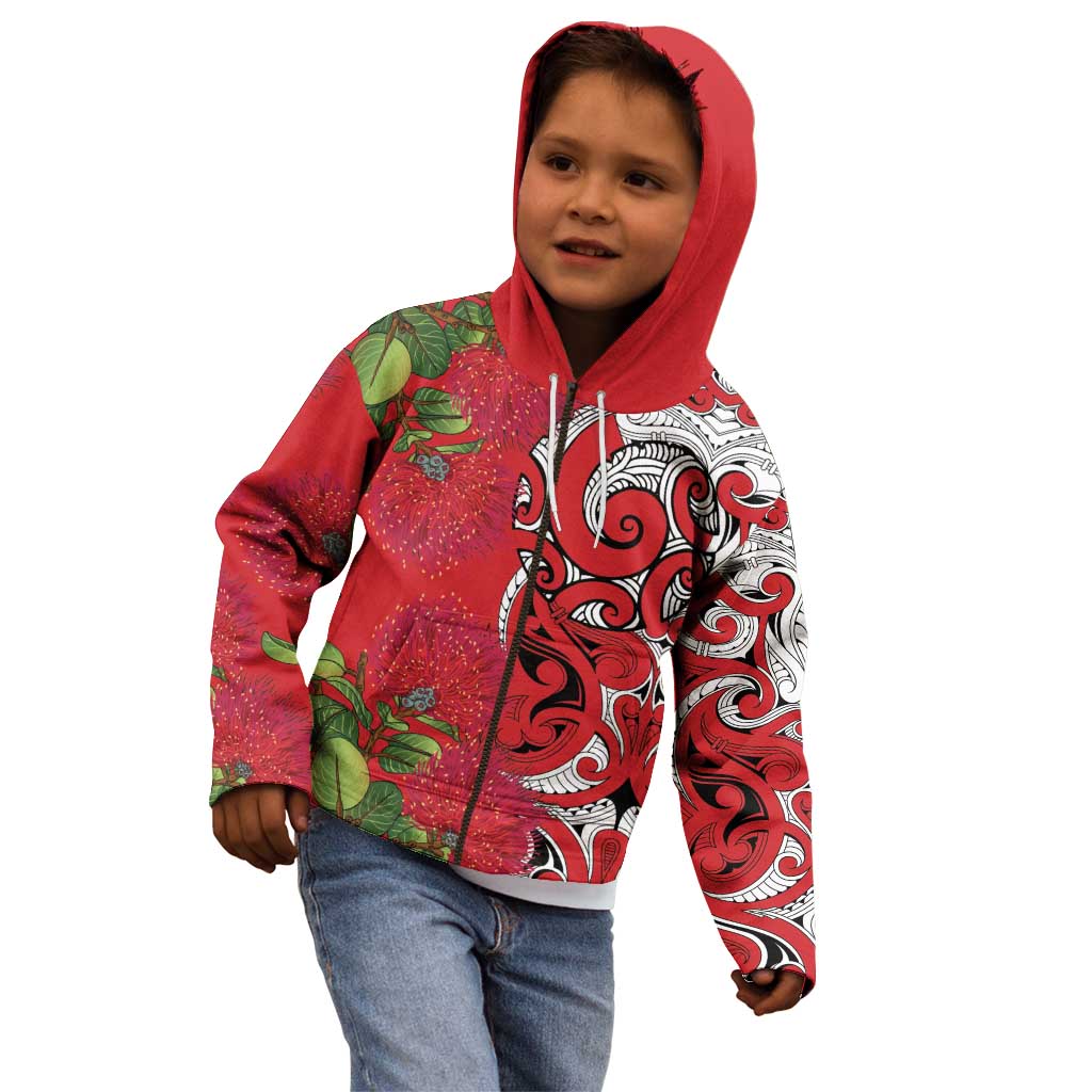 Personalised New Zealand Koru Pohutukawa Kid Hoodie Meri Kirihimete Aroha for Christmas - Polynesian Pride
