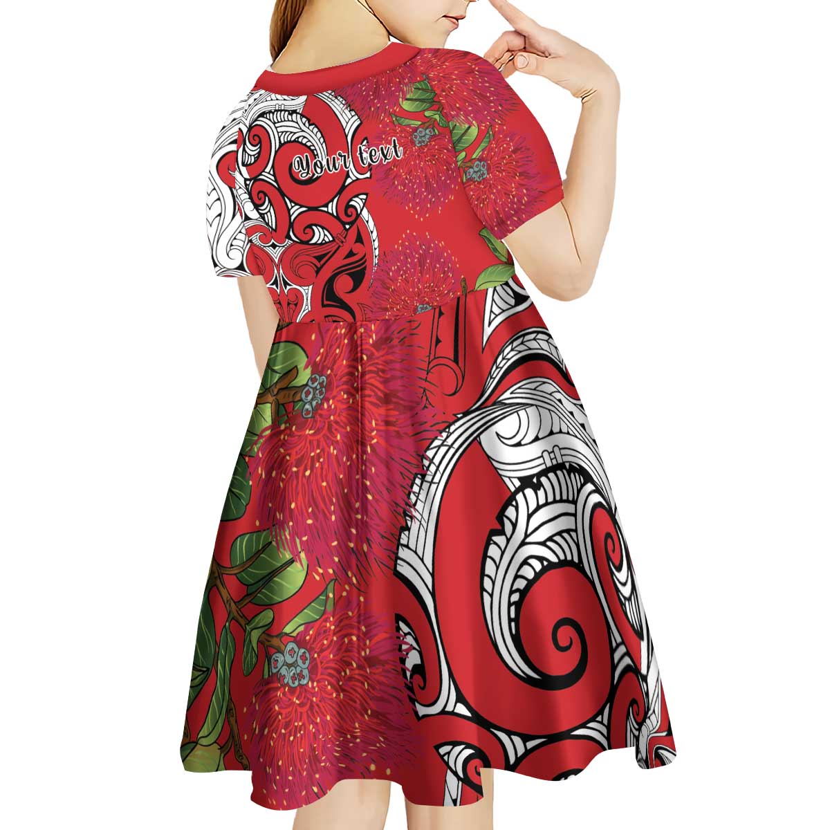 Personalised New Zealand Koru Pohutukawa Kid Short Sleeve Dress Meri Kirihimete Aroha for Christmas LT9 - Polynesian Pride