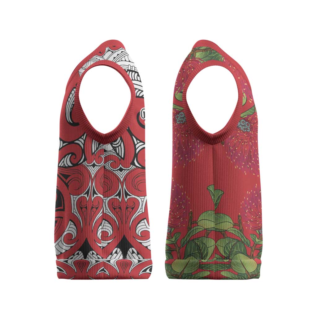 Personalised New Zealand Koru Pohutukawa Christmas Knitted V-Neck Vest Meri Kirihimete Aroha for Christmas - Polynesian Pride