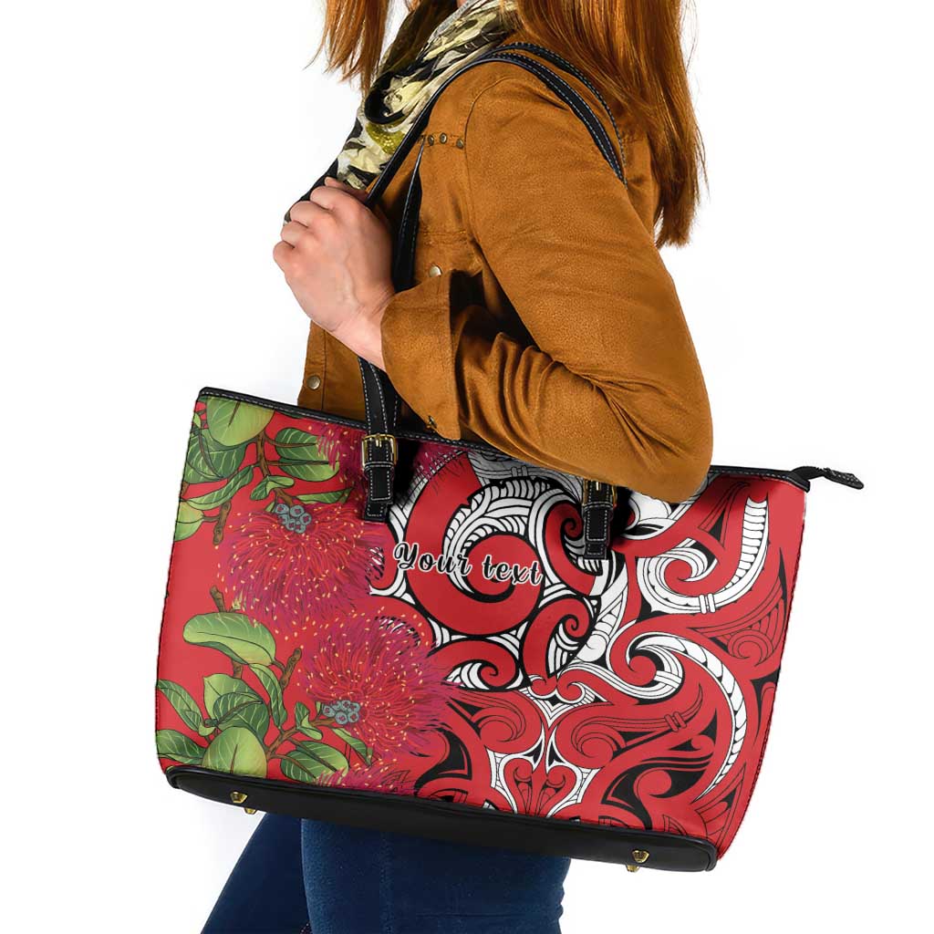 Personalised New Zealand Koru Pohutukawa Leather Tote Bag Meri Kirihimete Aroha for Christmas - Polynesian Pride