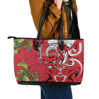 Personalised New Zealand Koru Pohutukawa Leather Tote Bag Meri Kirihimete Aroha for Christmas LT9 - Polynesian Pride