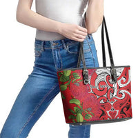 Personalised New Zealand Koru Pohutukawa Leather Tote Bag Meri Kirihimete Aroha for Christmas LT9 - Polynesian Pride