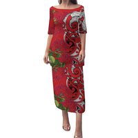 Personalised New Zealand Koru Pohutukawa Puletasi Meri Kirihimete Aroha for Christmas LT9 Long Dress Red - Polynesian Pride