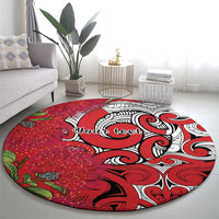 Personalised New Zealand Koru Pohutukawa Round Carpet Meri Kirihimete Aroha for Christmas LT9 - Polynesian Pride