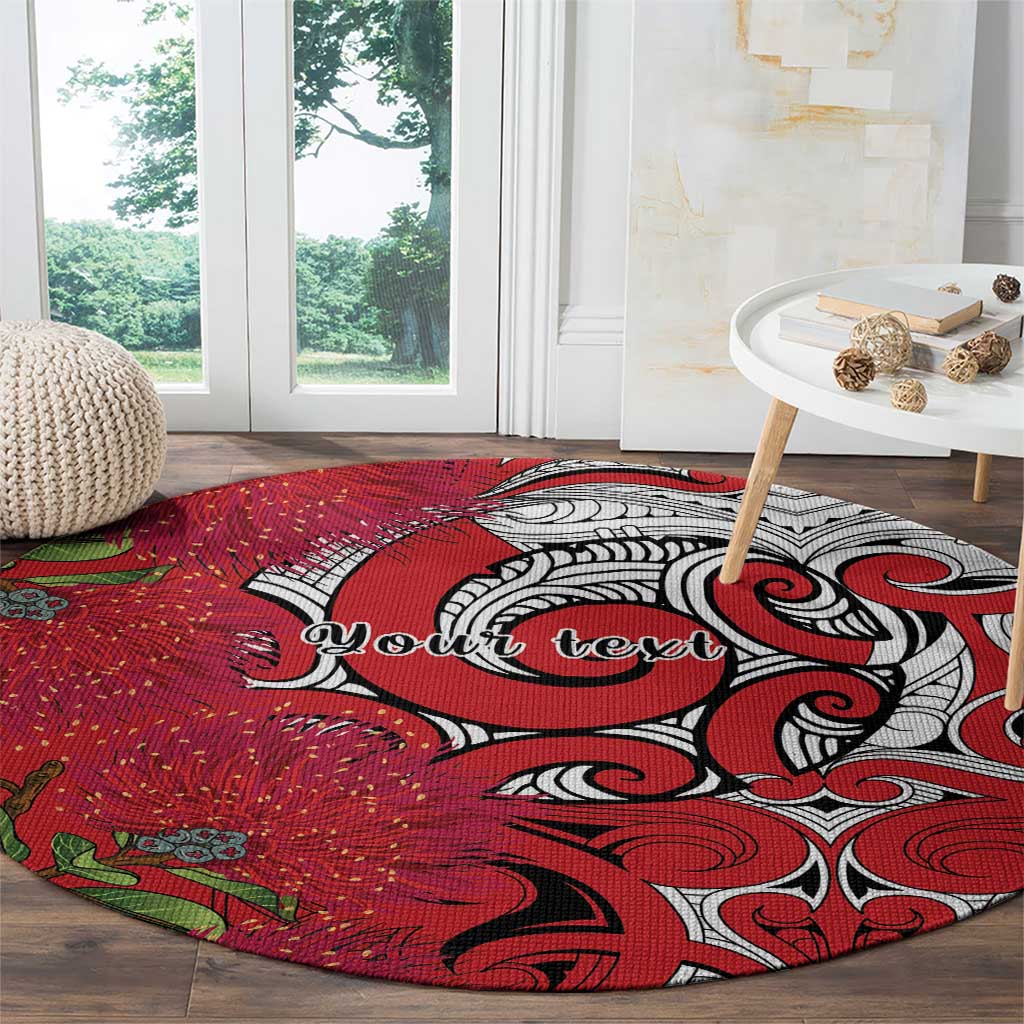 Personalised New Zealand Koru Pohutukawa Round Carpet Meri Kirihimete Aroha for Christmas LT9 - Polynesian Pride