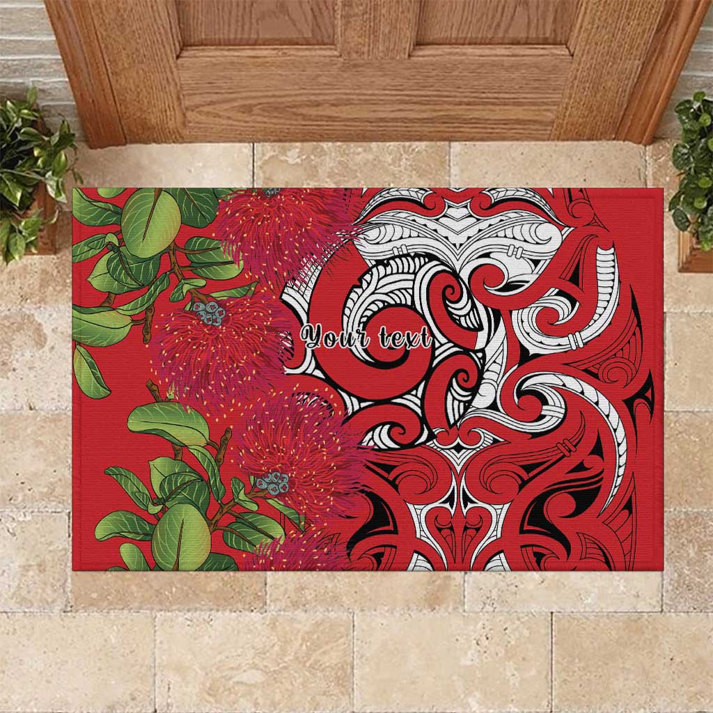 Personalised New Zealand Koru Pohutukawa Rubber Doormat Meri Kirihimete Aroha for Christmas - Polynesian Pride