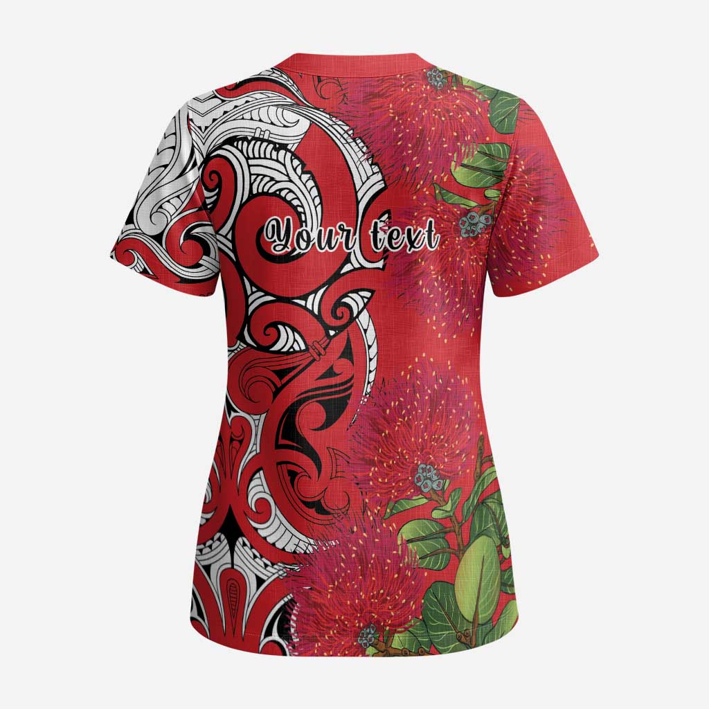 Personalised New Zealand Koru Pohutukawa Scrub Top Meri Kirihimete Aroha for Christmas - Polynesian Pride