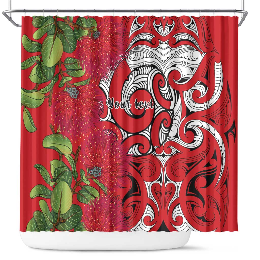 Personalised New Zealand Koru Pohutukawa Shower Curtain Meri Kirihimete Aroha for Christmas LT9 Red - Polynesian Pride