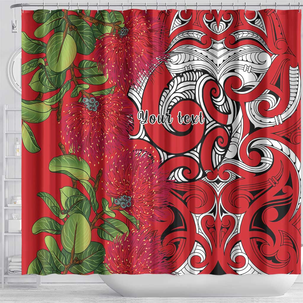 Personalised New Zealand Koru Pohutukawa Shower Curtain Meri Kirihimete Aroha for Christmas LT9 - Polynesian Pride