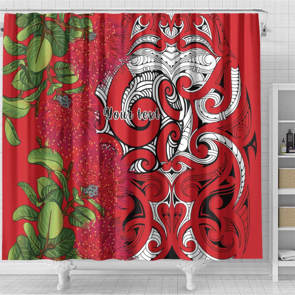 Personalised New Zealand Koru Pohutukawa Shower Curtain Meri Kirihimete Aroha for Christmas LT9 - Polynesian Pride