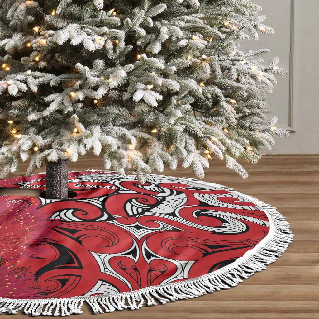 Personalised New Zealand Koru Pohutukawa Tree Skirt Meri Kirihimete Aroha for Christmas - Polynesian Pride
