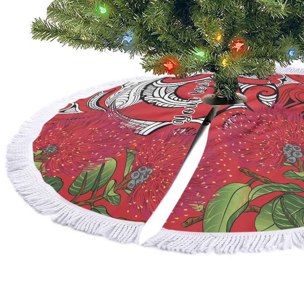 Personalised New Zealand Koru Pohutukawa Tree Skirt Meri Kirihimete Aroha for Christmas - Polynesian Pride
