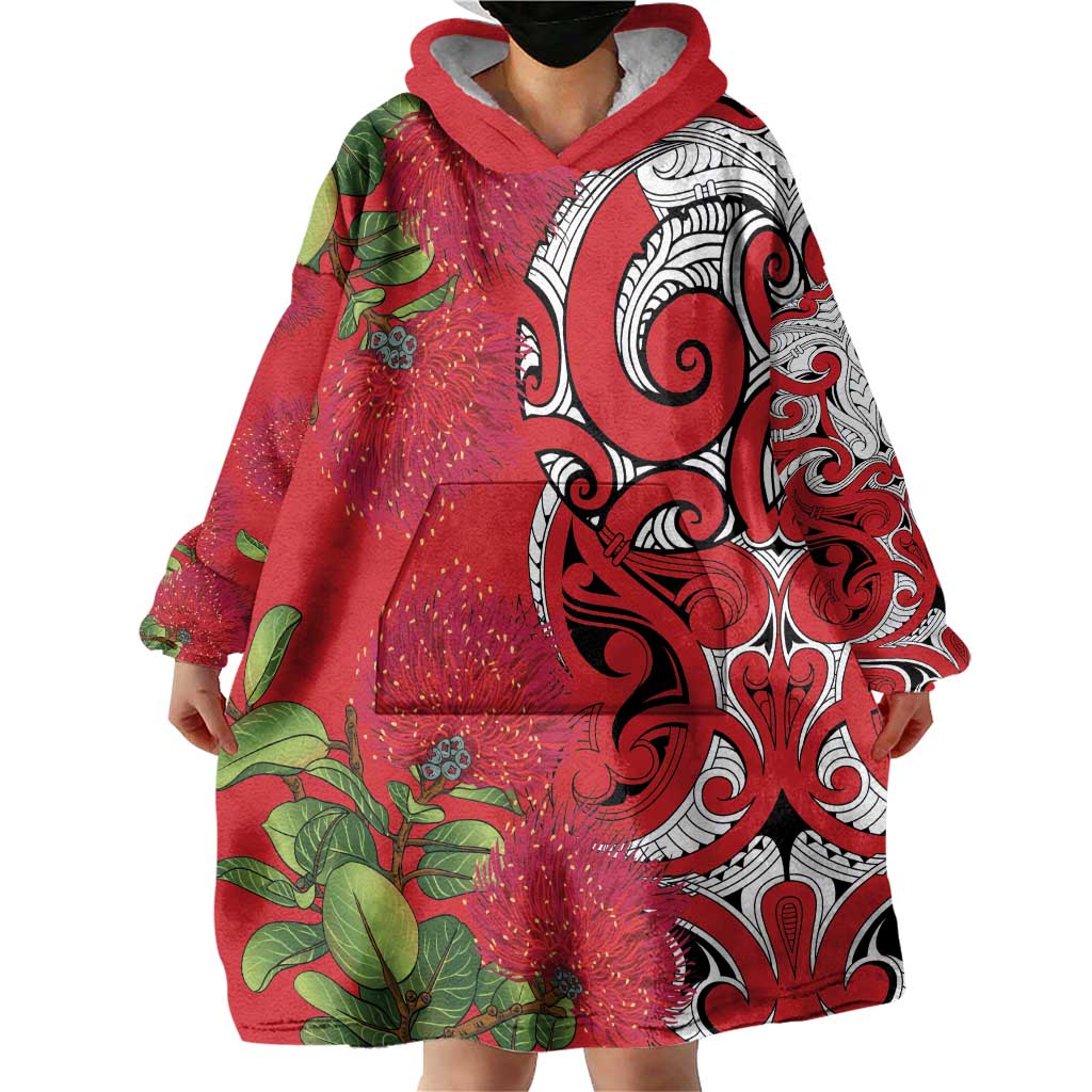 Personalised New Zealand Koru Pohutukawa Wearable Blanket Hoodie Meri Kirihimete Aroha for Christmas LT9 - Polynesian Pride