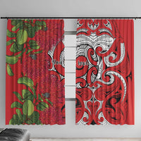 Personalised New Zealand Koru Pohutukawa Window Curtain Meri Kirihimete Aroha for Christmas LT9 With Hooks Red - Polynesian Pride