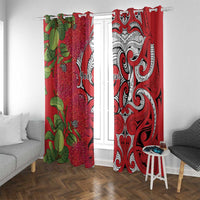 Personalised New Zealand Koru Pohutukawa Window Curtain Meri Kirihimete Aroha for Christmas LT9 With Grommets Red - Polynesian Pride