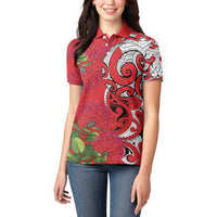 Personalised New Zealand Koru Pohutukawa Women Polo Shirt Meri Kirihimete Aroha for Christmas - Polynesian Pride