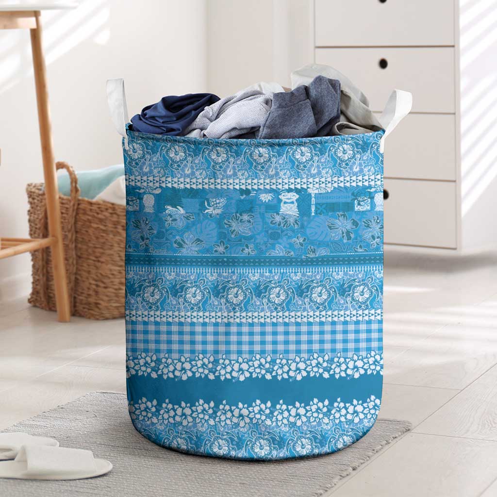 Hawaiian Hibiscus Honu Laundry Basket Blue Mele Kalikimaka Palaka Spirit - Polynesian Pride