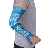 Hawaiian Hibiscus Honu Arm Sleeves Blue Mele Kalikimaka Palaka Spirit - Polynesian Pride