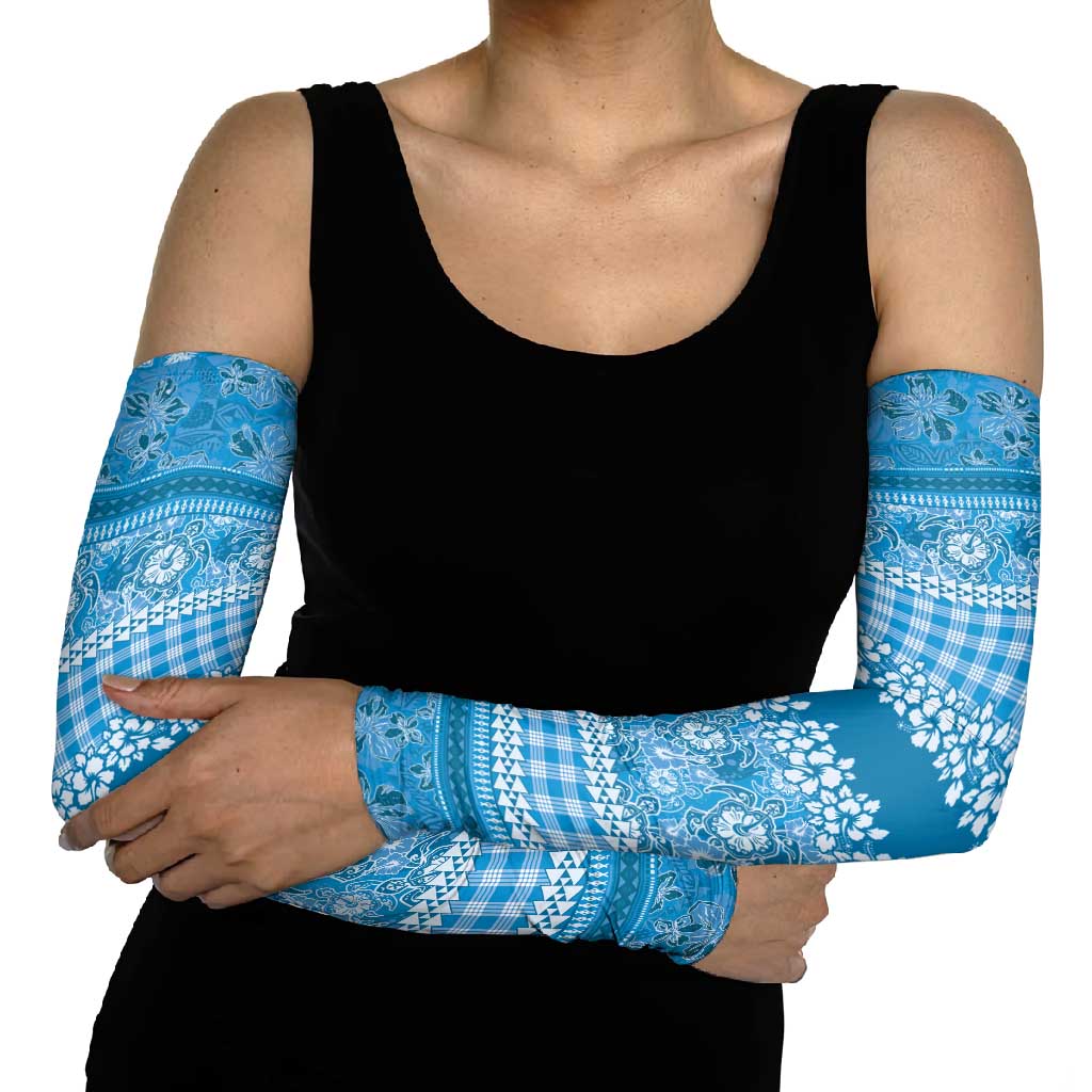 Hawaiian Hibiscus Honu Arm Sleeves Blue Mele Kalikimaka Palaka Spirit - Polynesian Pride