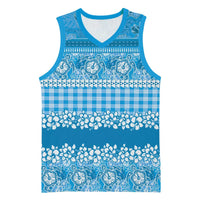 Hawaiian Hibiscus Honu Basketball Jersey Blue Mele Kalikimaka Palaka Spirit - Polynesian Pride
