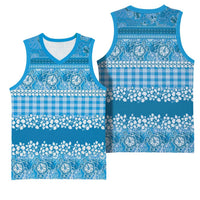 Hawaiian Hibiscus Honu Basketball Jersey Blue Mele Kalikimaka Palaka Spirit - Polynesian Pride