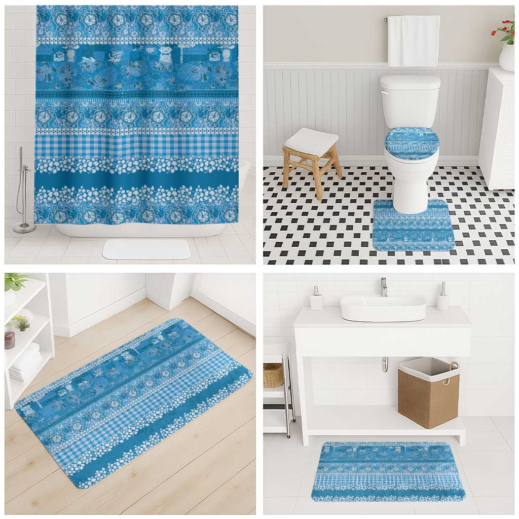 Hawaiian Hibiscus Honu Bathroom Set Blue Mele Kalikimaka Palaka Spirit - Polynesian Pride