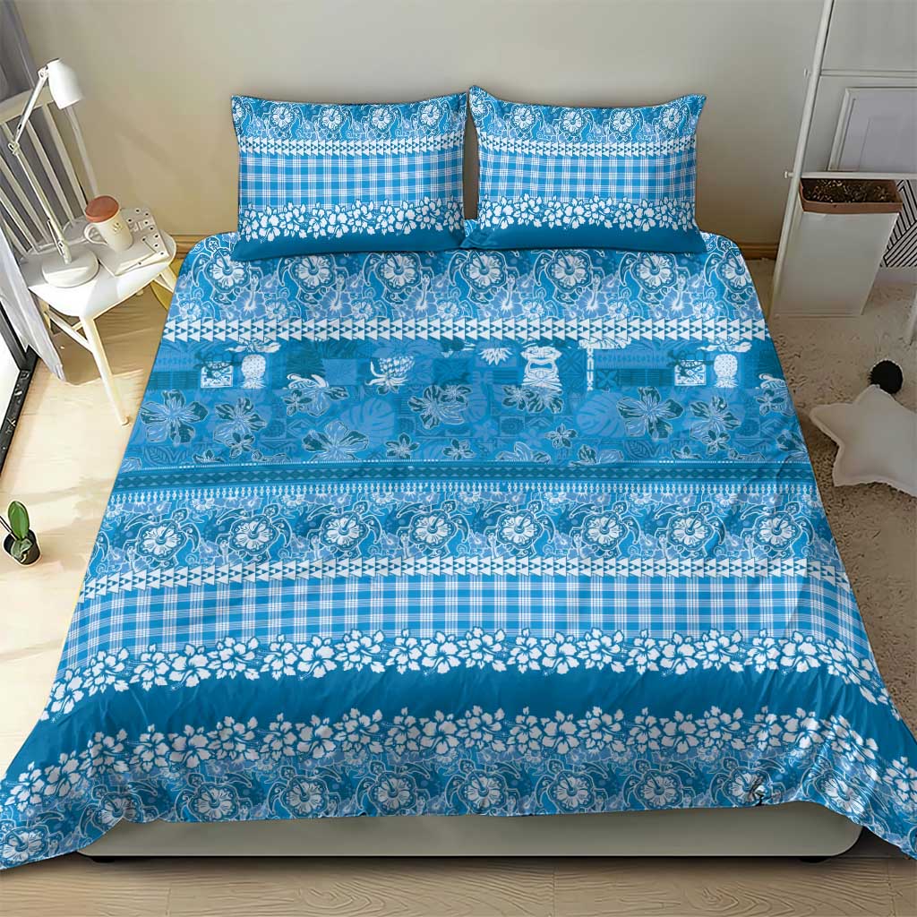 Hawaiian Hibiscus Honu Bedding Set Blue Mele Kalikimaka Palaka Spirit - Polynesian Pride