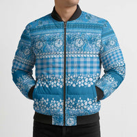Hawaiian Hibiscus Honu Bomber Puffer Jacket Blue Mele Kalikimaka Palaka Spirit - Polynesian Pride