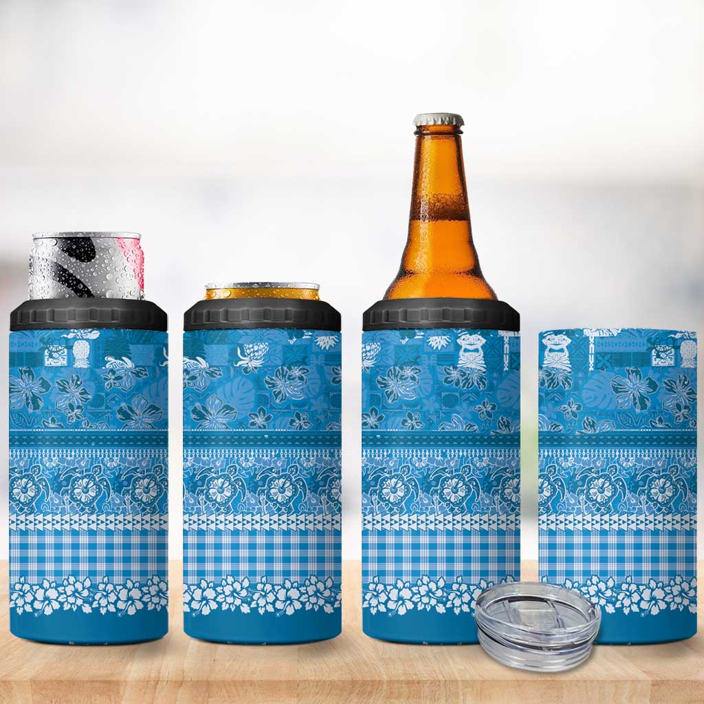 Hawaiian Hibiscus Honu 4 in 1 Can Cooler Tumbler Blue Mele Kalikimaka Palaka Spirit - Polynesian Pride