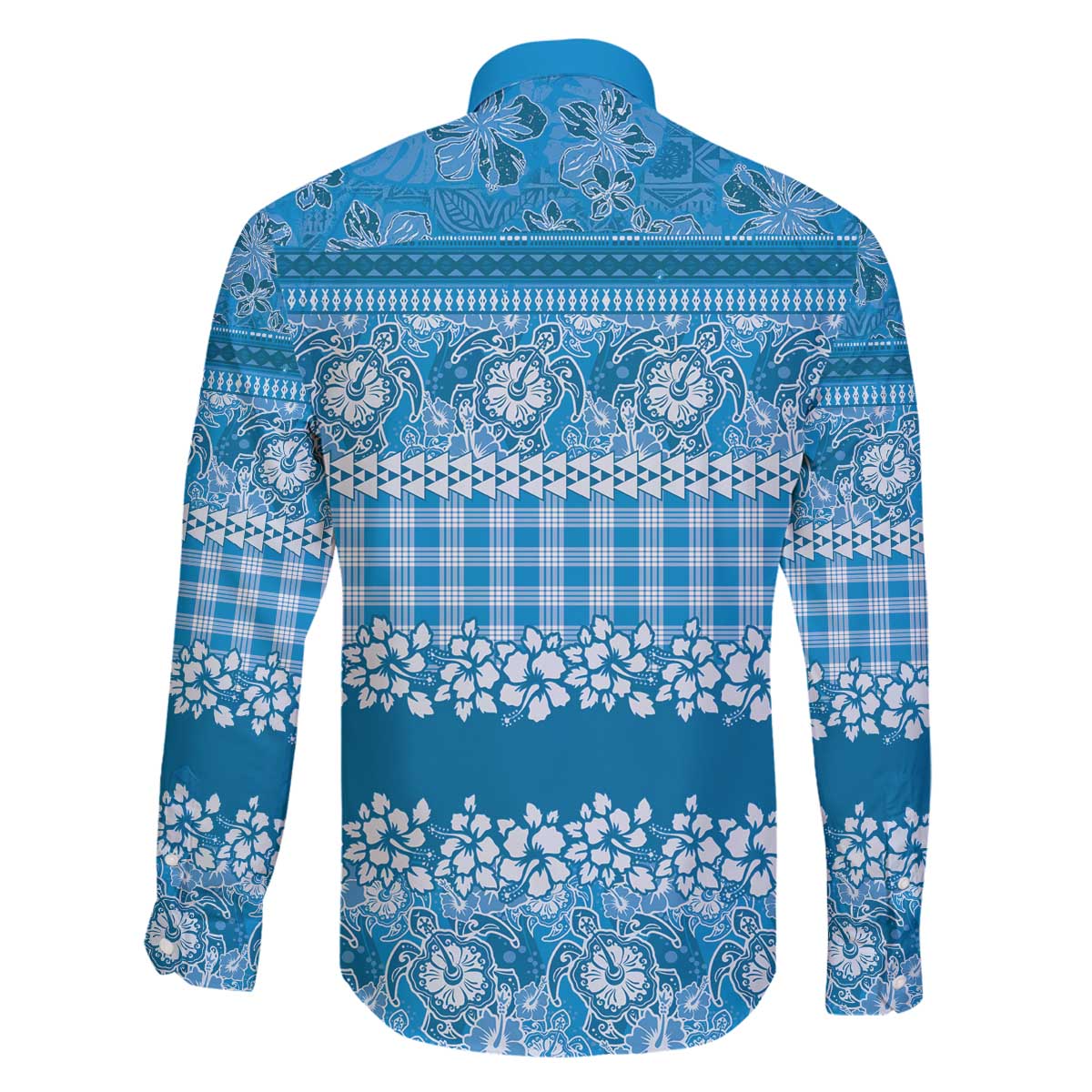 Hawaiian Hibiscus Honu Family Matching Off The Shoulder Long Sleeve Dress and Hawaiian Shirt Blue Mele Kalikimaka Palaka Spirit - Polynesian Pride