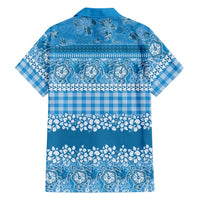Hawaiian Hibiscus Honu Family Matching Off Shoulder Short Dress and Hawaiian Shirt Blue Mele Kalikimaka Palaka Spirit LT9 - Polynesian Pride