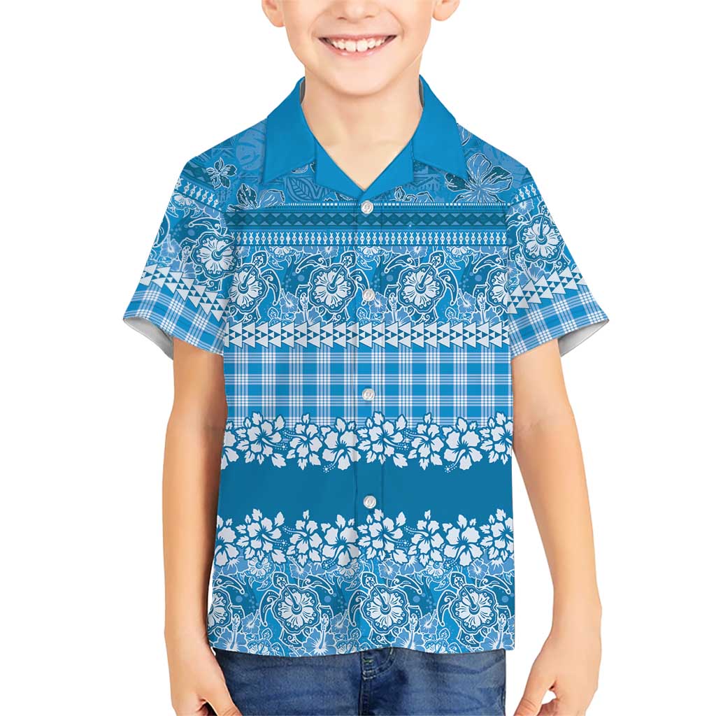 Hawaiian Hibiscus Honu Family Matching Off Shoulder Short Dress and Hawaiian Shirt Blue Mele Kalikimaka Palaka Spirit LT9 - Polynesian Pride