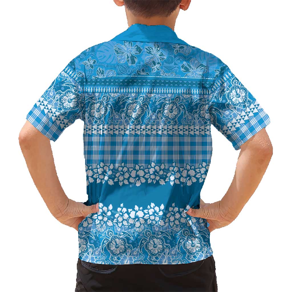Hawaiian Hibiscus Honu Family Matching Puletasi and Hawaiian Shirt Blue Mele Kalikimaka Palaka Spirit LT9 - Polynesian Pride