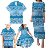 Hawaiian Hibiscus Honu Family Matching Puletasi and Hawaiian Shirt Blue Mele Kalikimaka Palaka Spirit LT9 - Polynesian Pride