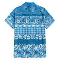Hawaiian Hibiscus Honu Family Matching Short Sleeve Bodycon Dress and Hawaiian Shirt Blue Mele Kalikimaka Palaka Spirit - Polynesian Pride