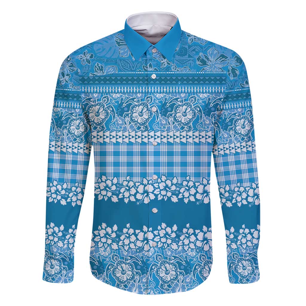 Hawaiian Hibiscus Honu Family Matching Short Sleeve Bodycon Dress and Hawaiian Shirt Blue Mele Kalikimaka Palaka Spirit - Polynesian Pride