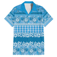 Hawaiian Hibiscus Honu Family Matching Tank Maxi Dress and Hawaiian Shirt Blue Mele Kalikimaka Palaka Spirit - Polynesian Pride