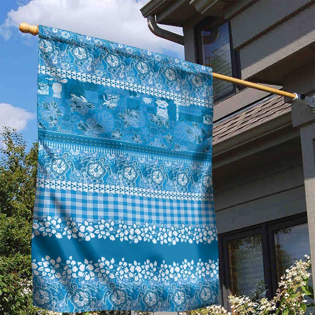 Hawaiian Hibiscus Honu Garden Flag Blue Mele Kalikimaka Palaka Spirit - Polynesian Pride