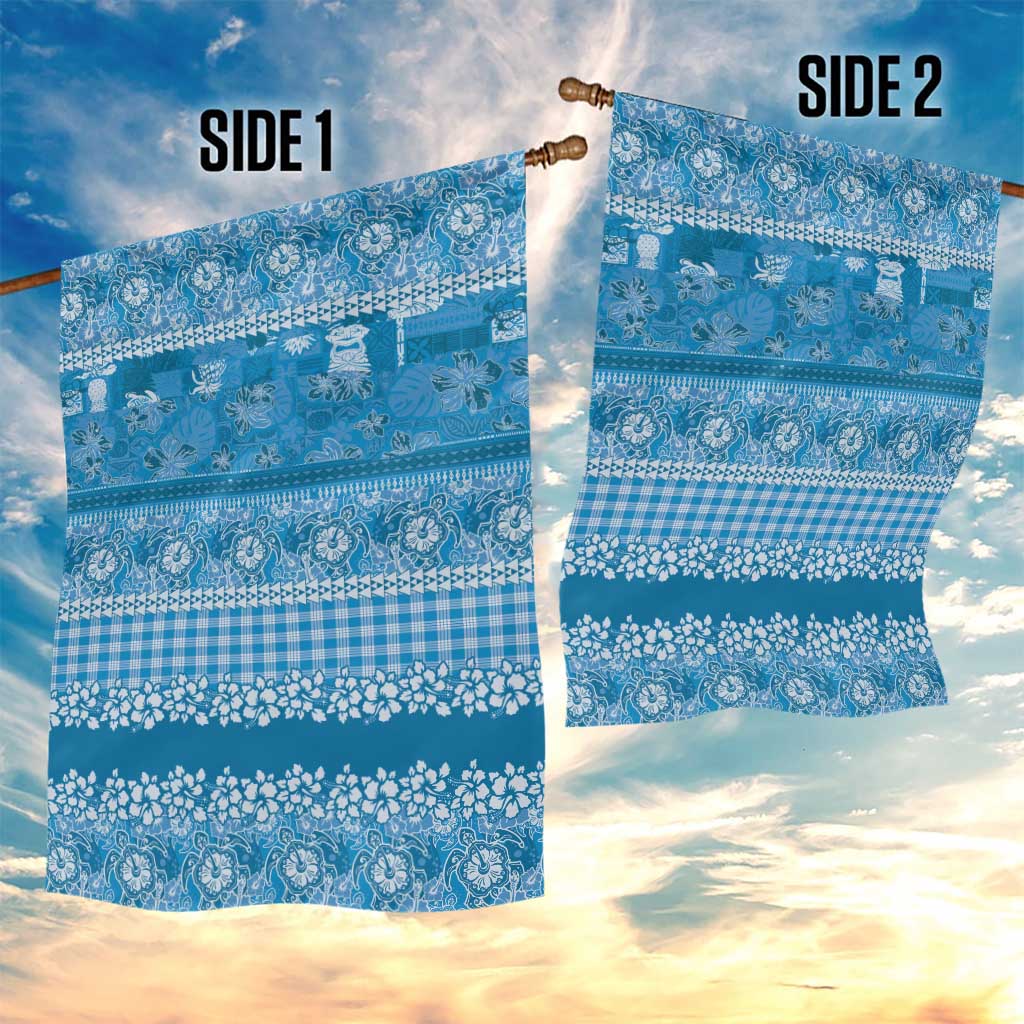 Hawaiian Hibiscus Honu Garden Flag Blue Mele Kalikimaka Palaka Spirit - Polynesian Pride