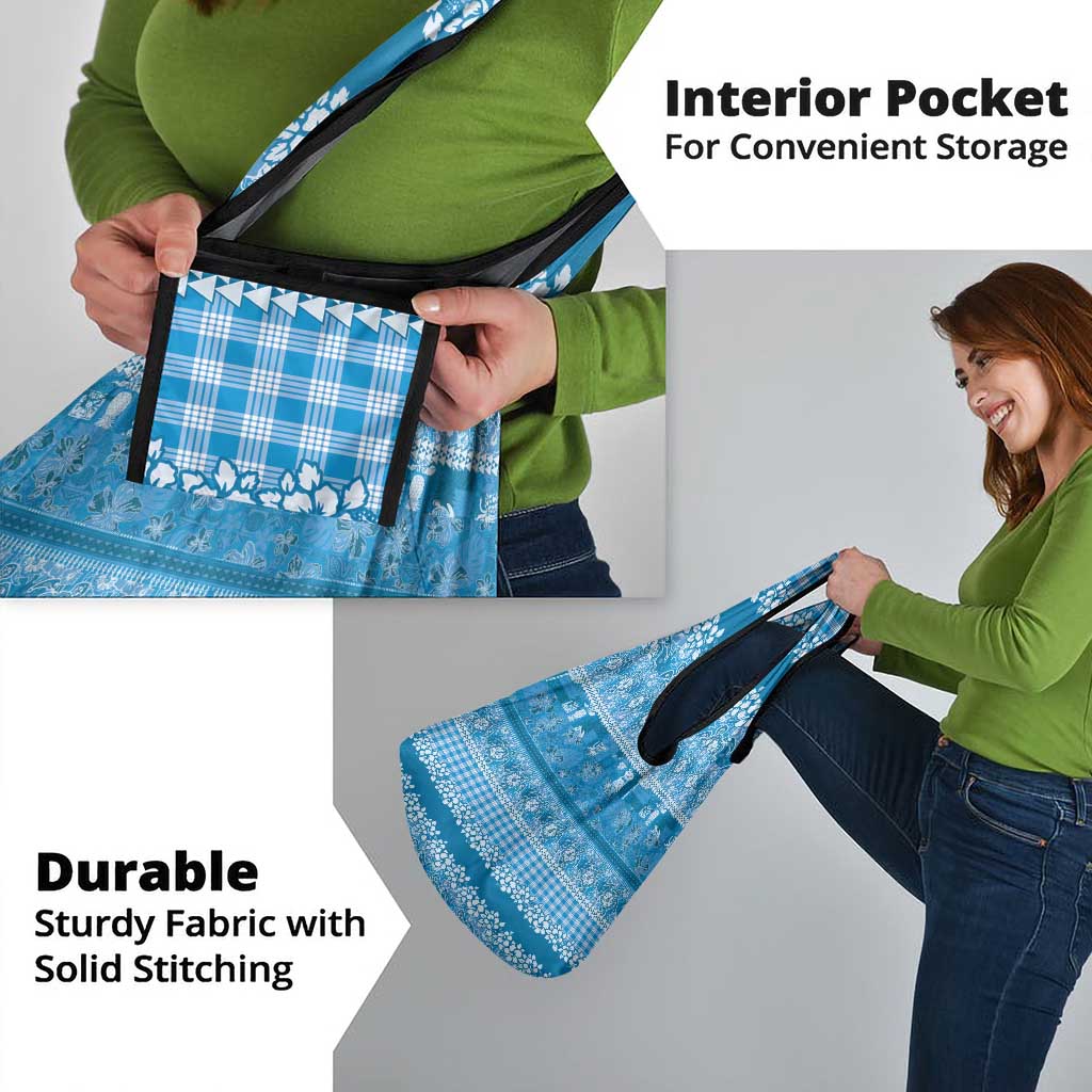 Hawaiian Hibiscus Honu Grocery Bag Blue Mele Kalikimaka Palaka Spirit - Polynesian Pride