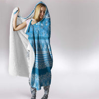 Hawaiian Hibiscus Honu Hooded Blanket Blue Mele Kalikimaka Palaka Spirit - Polynesian Pride