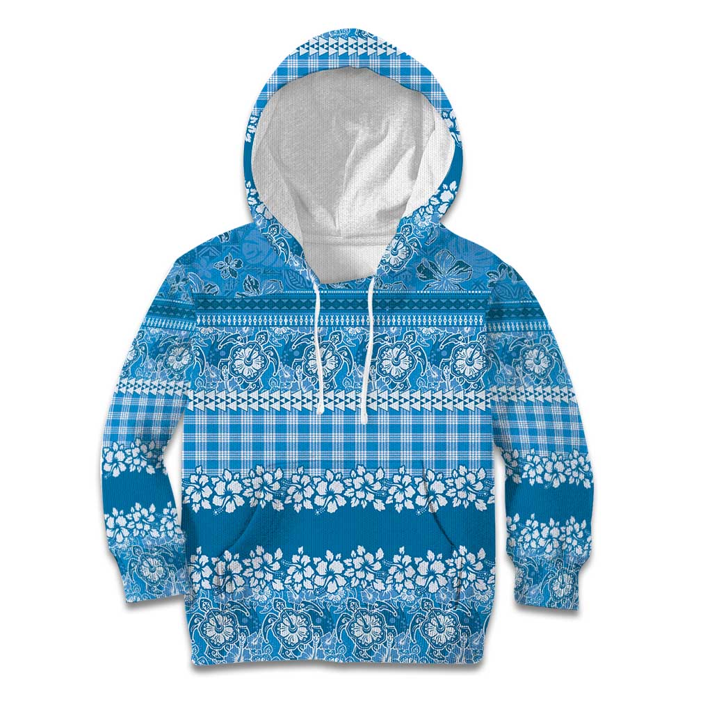 Hawaiian Hibiscus Honu Kid Hoodie Blue Mele Kalikimaka Palaka Spirit - Polynesian Pride