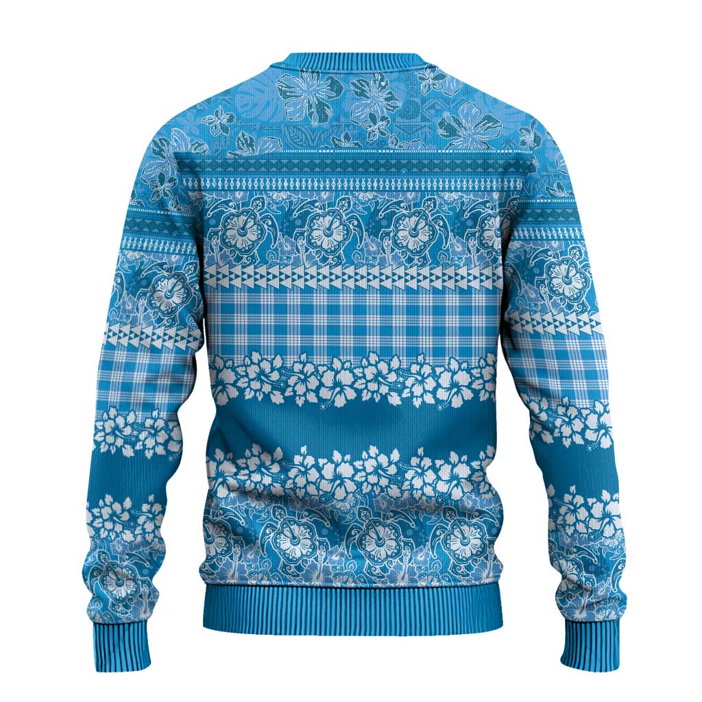 Hawaiian Hibiscus Honu Ugly Christmas Sweater Blue Mele Kalikimaka Palaka Spirit - Polynesian Pride