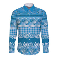 Hawaiian Hibiscus Honu Long Sleeve Button Shirt Blue Mele Kalikimaka Palaka Spirit - Polynesian Pride